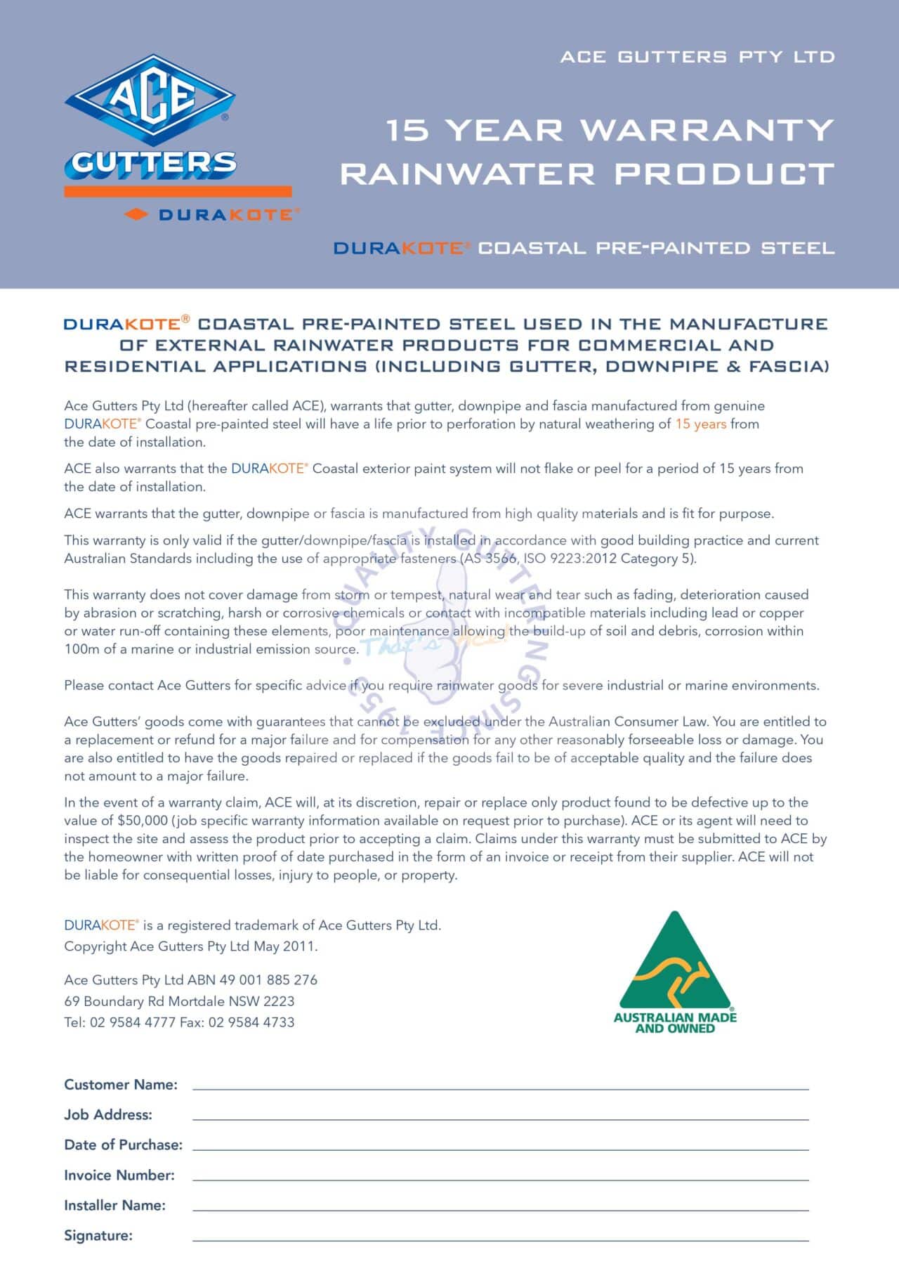 Brochures and Warranties Ace Gutters