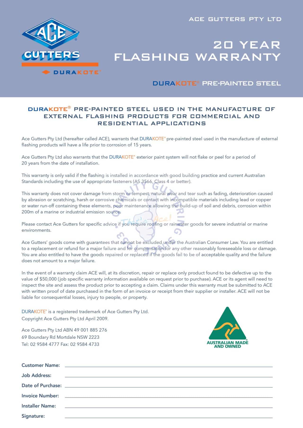 Brochures and Warranties Ace Gutters