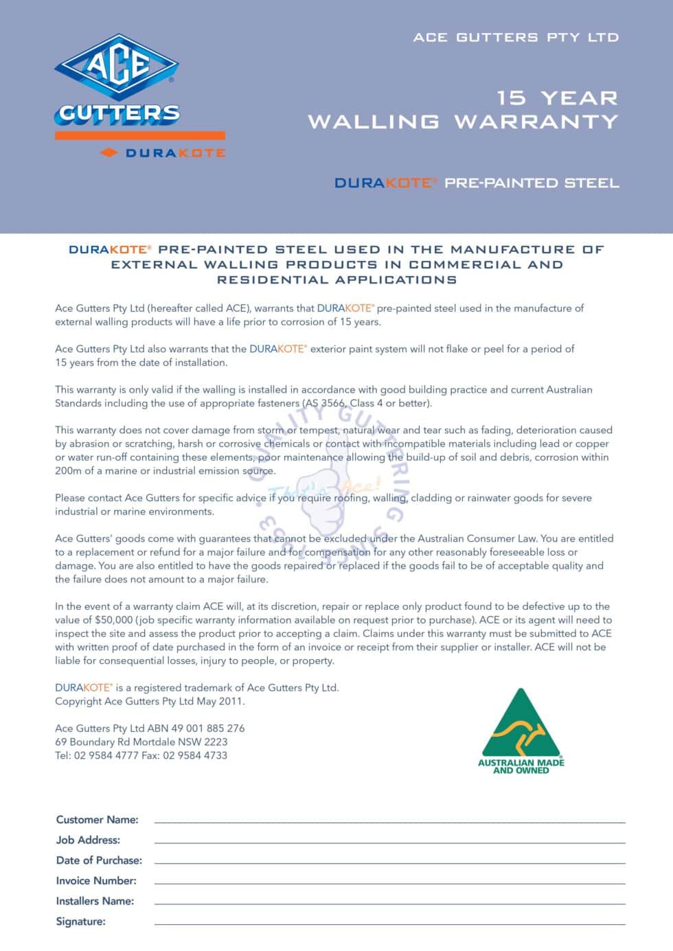 Brochures and Warranties – Ace Gutters